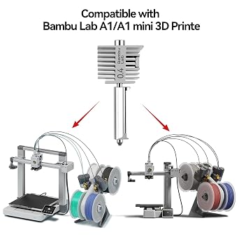 Bamboo Lab オリジナル A1、A1 ミニ ステンレス スチール アセンブリ ホットエンド キット 0.4mm ノズル付き、高温高速 オールメタル ヒーティング ブロック 交換用 Bambu Lab A1 シリーズ 3D プリンター用
