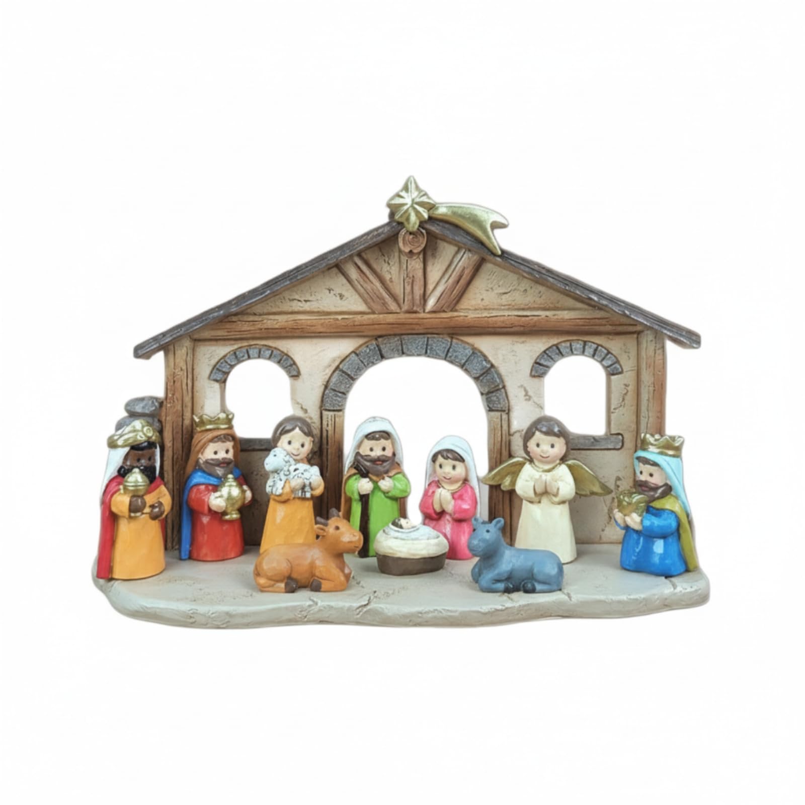 Crèche Noël Spirituel | Aspect Bois Sculpté, Crèche Noël En Résine, Traditionnel, Statuettes Religieuses