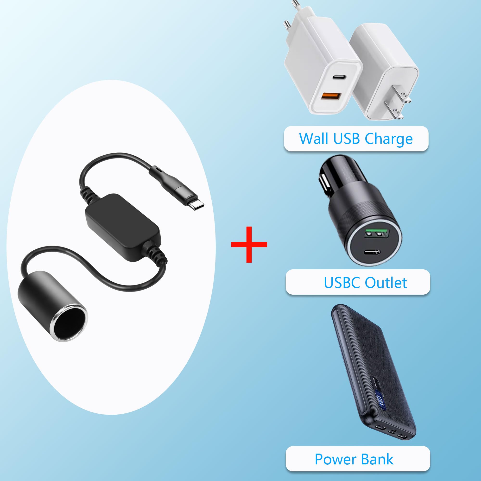 CERRXIAN Wtyczka USB C 12 V 18 W, gniazdo zapalniczki, adapter, kabel zasilający do kamery rozdzielczej, wykrywacza radarów, GPS, listew LED i innych urządzeń elektronicznych