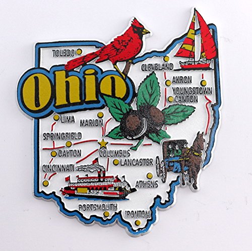 Kühlschrankmagnet Ohio – Mit Karte Und Sehenswürdigkeiten, Souvenir Und Sammlerstück