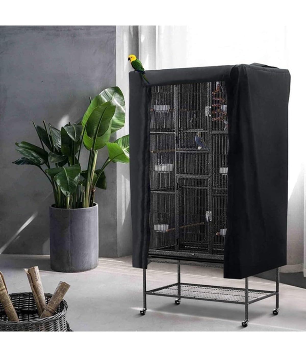 Generisch Vogelkäfig-Sonnenschutz, Vogelkäfigabdeckung, 69 x 104 x 122 cm, 210D-Oxford-Gewebe, Geeignet für die meisten Vogelkäfige, Papageienkäfige usw, Schwarz, 1 Stück