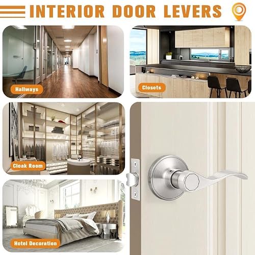 Probrico Door Handle For Right & Left Side Doors, Keyless Passage Door Levers For Hall Closet Door, Non-Locking Knob Sets Wave Shape, Stain Nickel, 5 Pack #TOP3