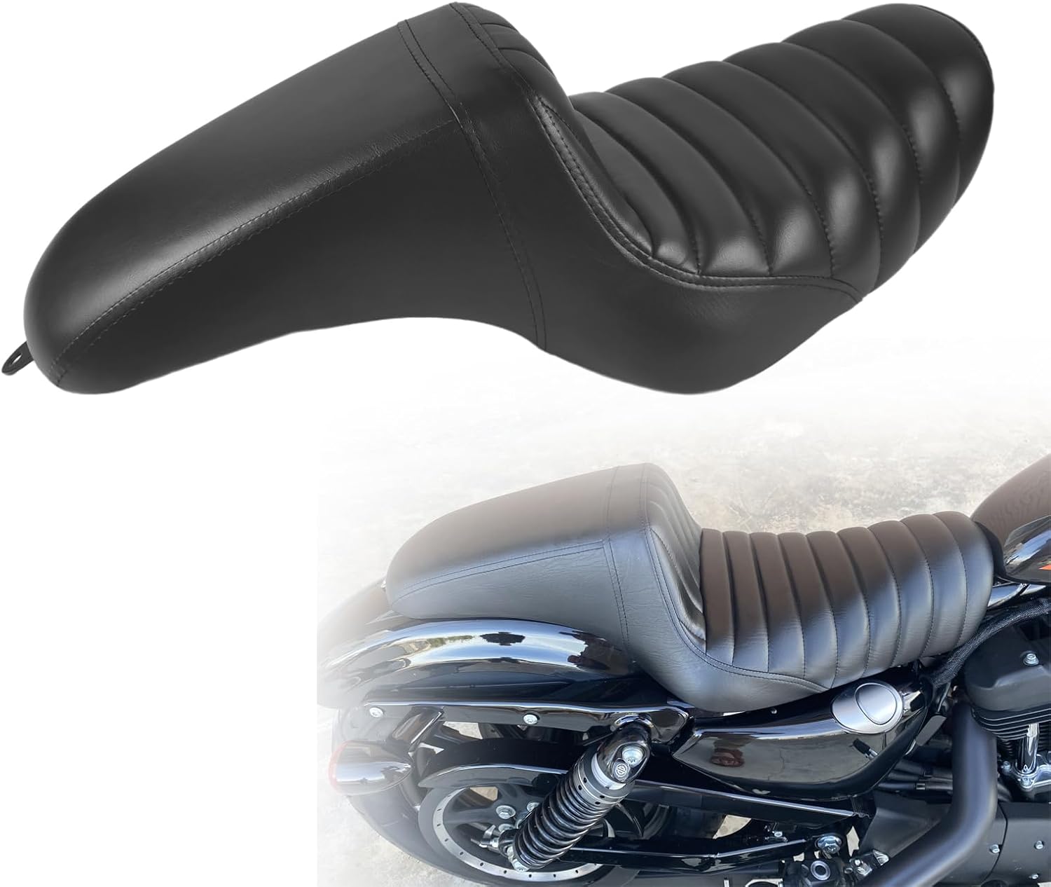 Two up Seat, Driver+Passenger Seat Cushion, Stepped Type, For Harley-Davidson Sportster Iron XL883 XL1200 (2004-2006)&(2010-2022) /Half Horizontal Stripes/Suitable for 4.5 GAL