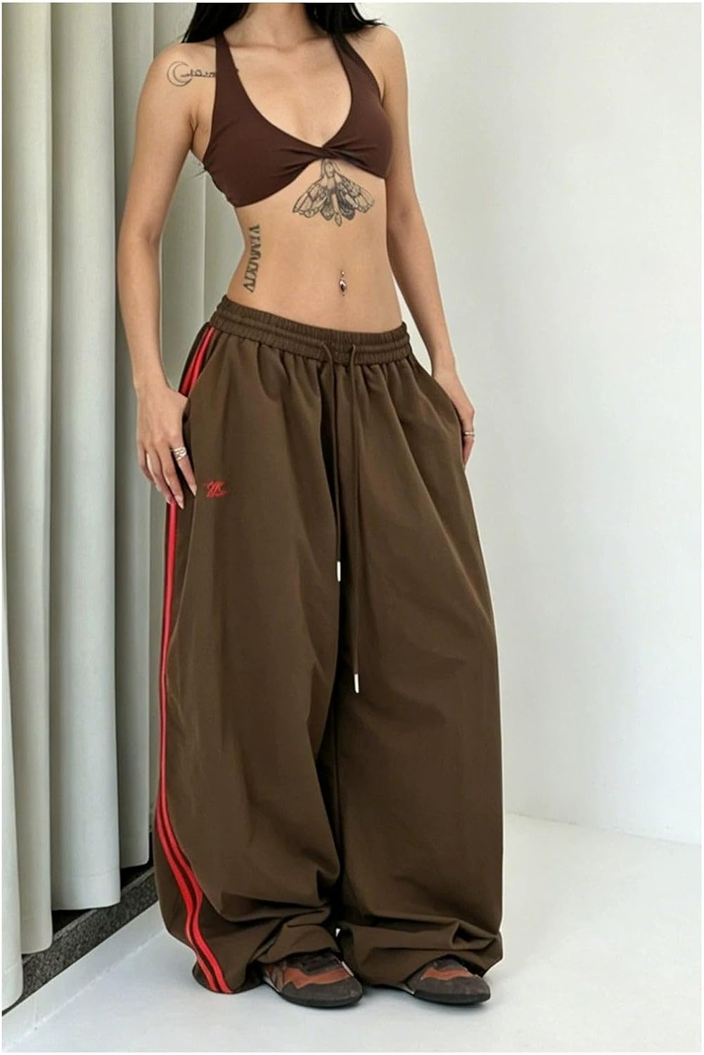 Women's Baggy Track Pants, High Waist Wide Leg Joggers with Casual Loose Streetwear Parachute Pants for Dance