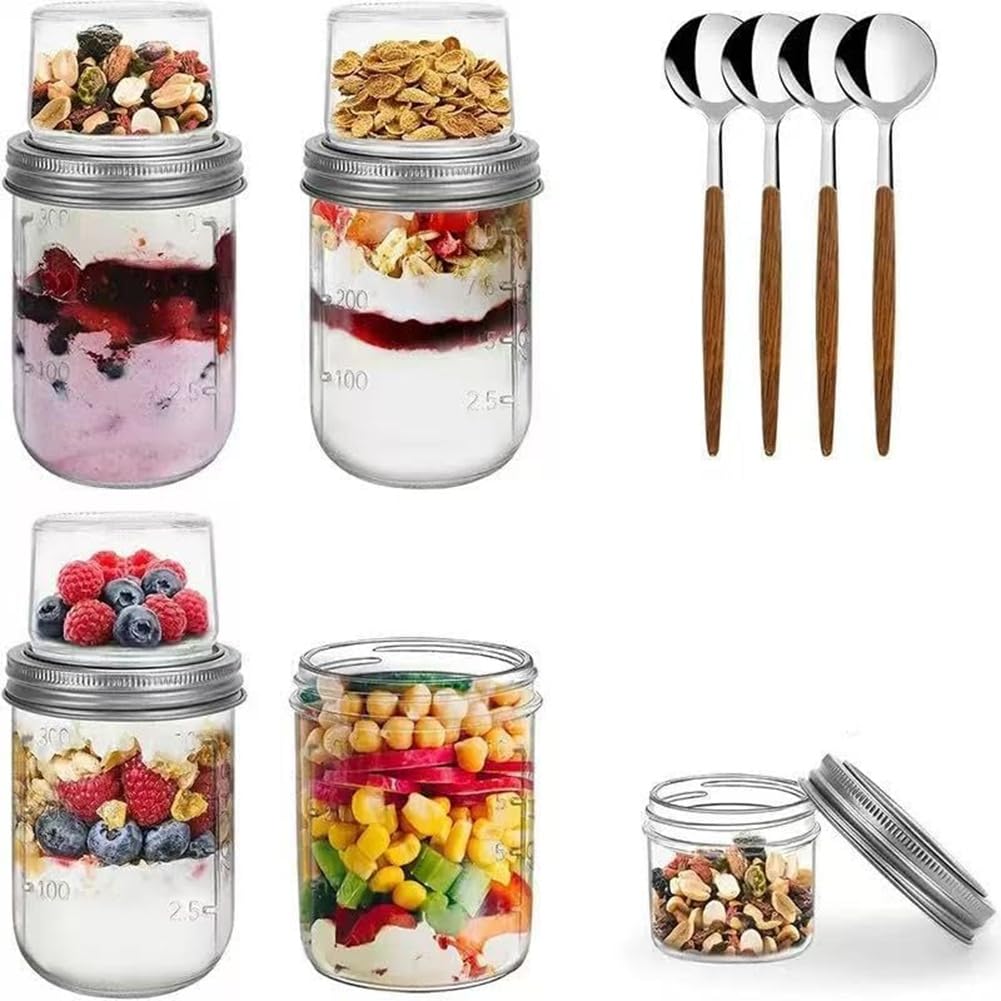 IJSDNVJNDX Dual-Layer Glass for Overnight Oats Container with Lids, Meal Prep Storage Bowl Featuring Dry and Wet Separator for Salads