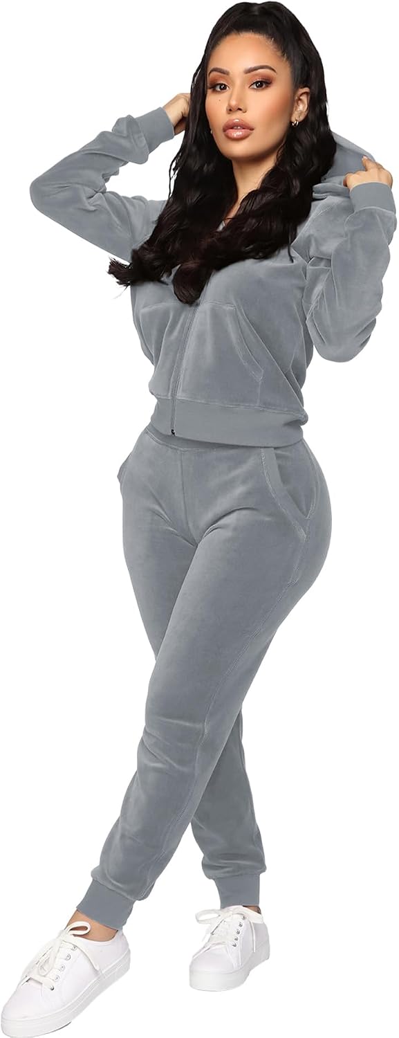 BOGURST Velour Tracksuit Set Womens Sweatshirt Full Zip Hoodie Sweatsuit and Casual Jogger with Pockets