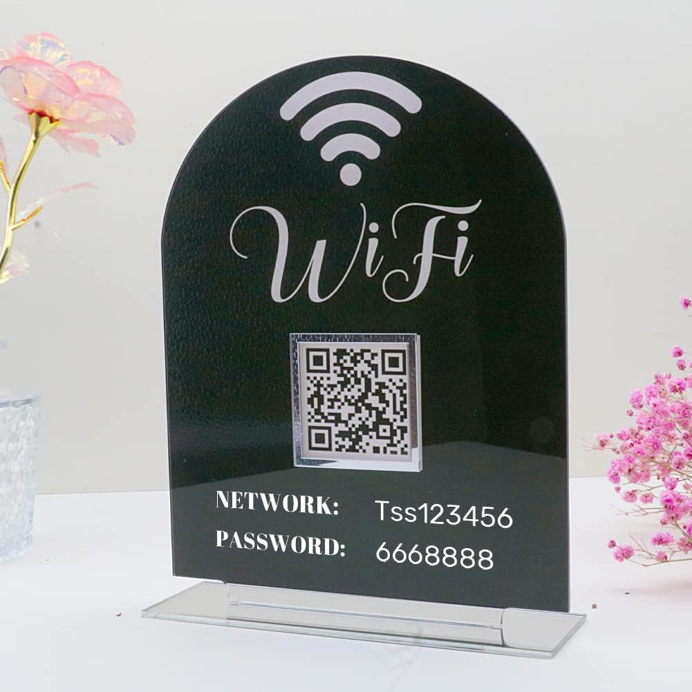 WiFi Qr Code Sign For Home Hotel Airbnb Guests,Personalized Salon Beauty Nails Spa Dentist's WiFi Password QR Code Acrylic Plaque,Custom Coffee Bar Restaurant Office Business Sign.