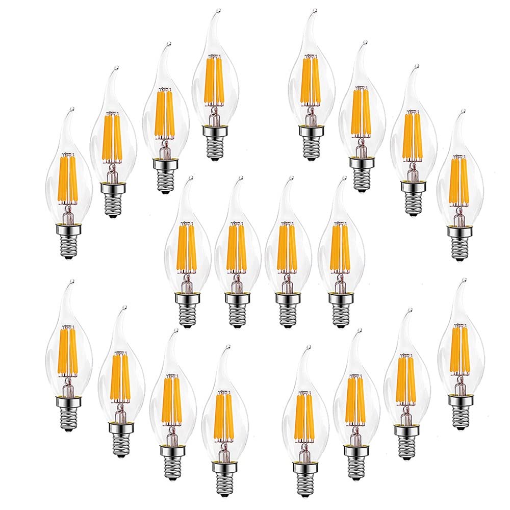 Ruihua E14 6W Dimmbare LED Lampen(Entspricht 60W Halogenbirne) 600LM Warmweiß 2700K Retro Kerzenbirne C35 kleine Energiesparende Edison Spirale Glühbirne,20 Stück