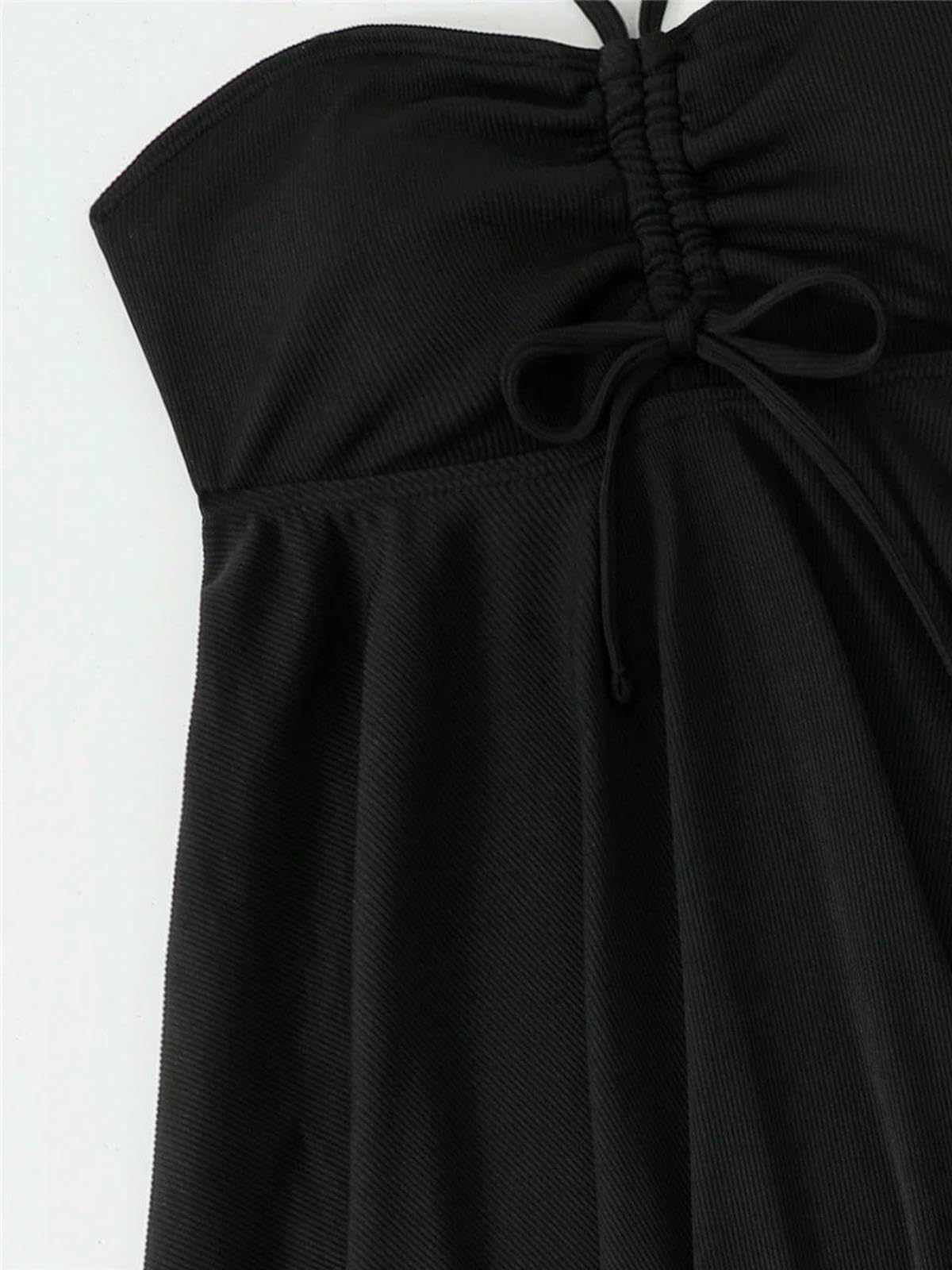 Maillot De Bain Femme Maillot De Bain Deux Pièces pour Femme, À Cordon De Serrage sur Le Devant Et Col Halter, Couleur Unie, Idéal pour L'Été À La Plage Ou en Vacances.