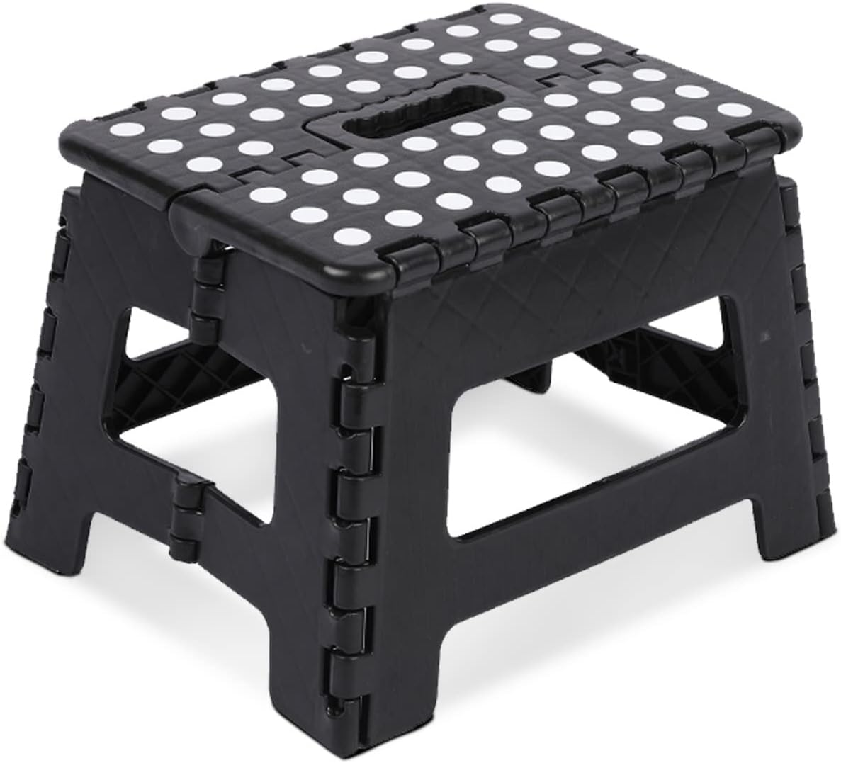 KEPLIN 9 Inch Heavy Duty Folding Step Stool | Non-Slip Foldable Footstool for Toddlers, Children & Adults | Portable, Lightweight Plastic Footstep w/Carrying Handle for Indoor or Outdoor (Black)