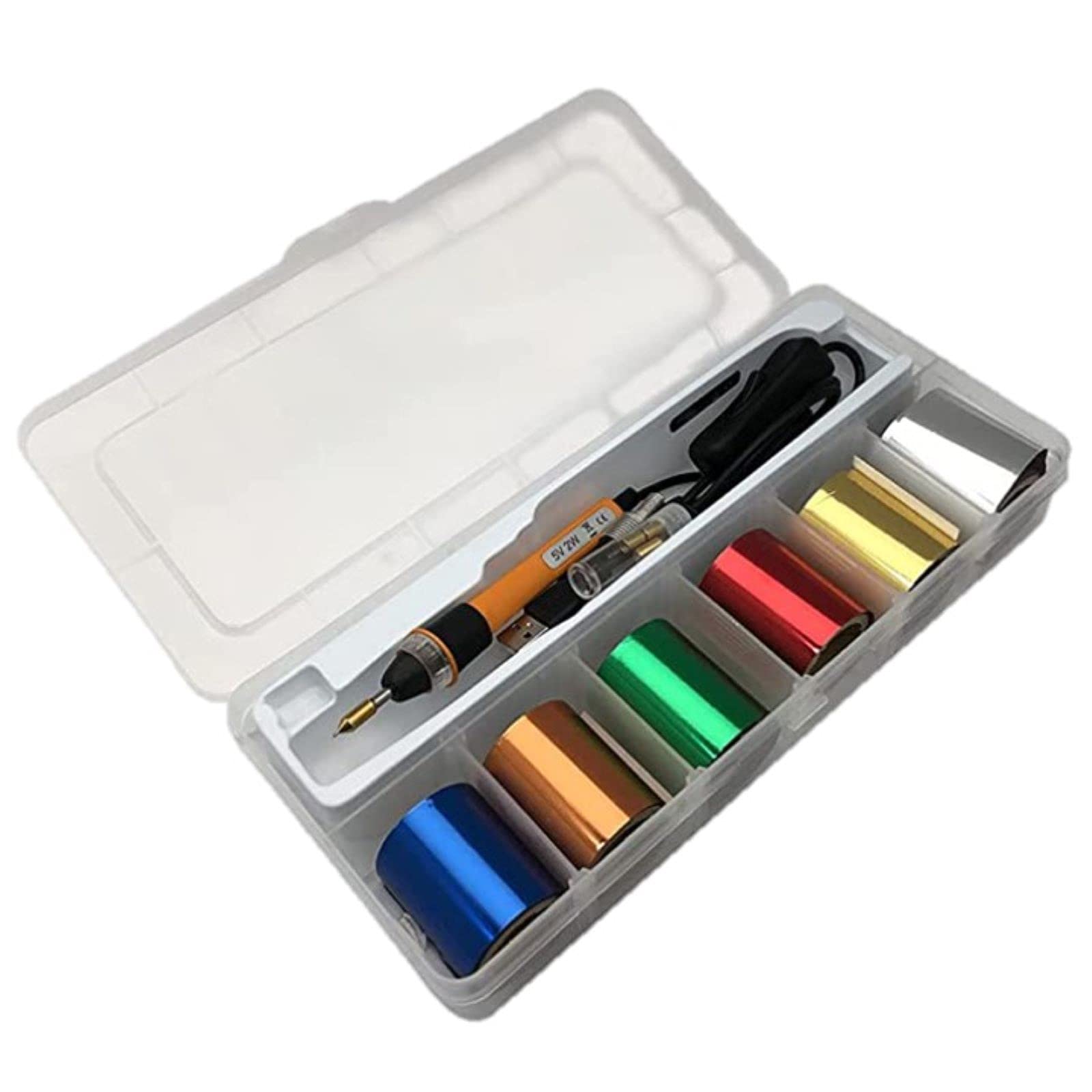 A-ONE USB Hot Stamping Calligraphy Foil Pen with 6 Rolls Hot Foil Papers (Gold, Silver, Blue, Red, Orange, Green) with 4 Tips, Tip Changer for DIY Foiling Project Card Making Craft