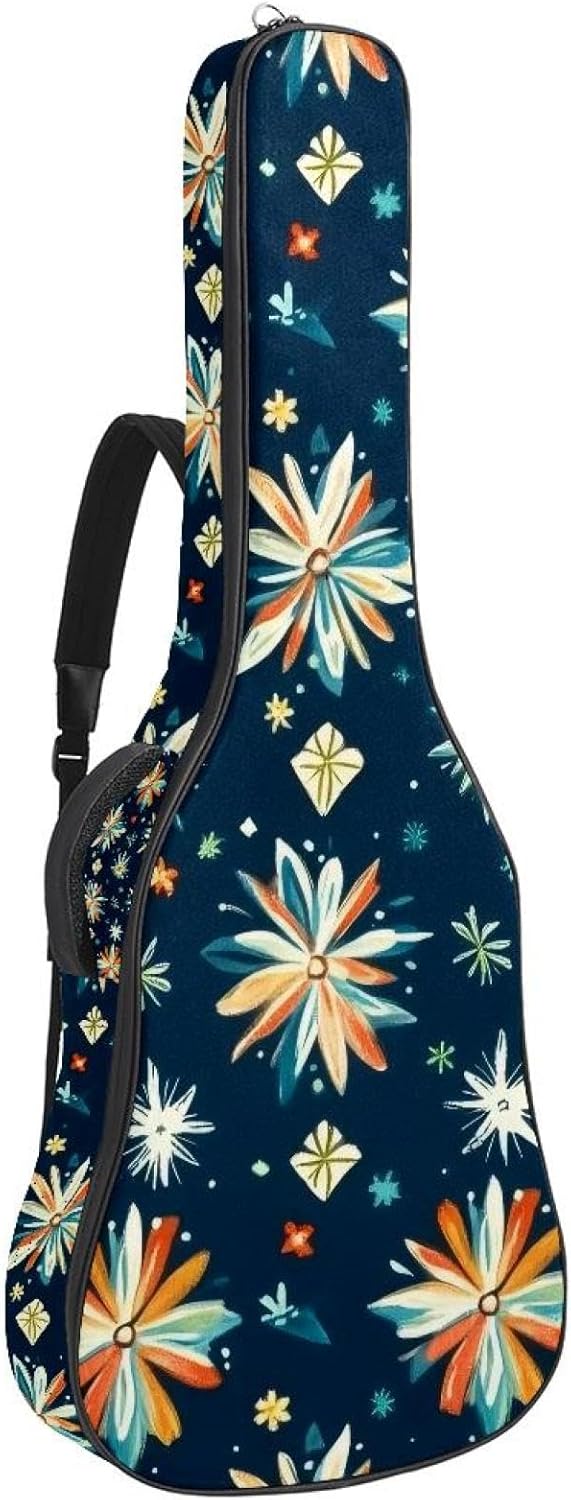 Acoustic Guitar Gig Bag 10mm Thick Padding, Soft Waterproof Guitar Case with Adjustable Backpack Straps for 40-42 Inch Guitar, Bright Christmas