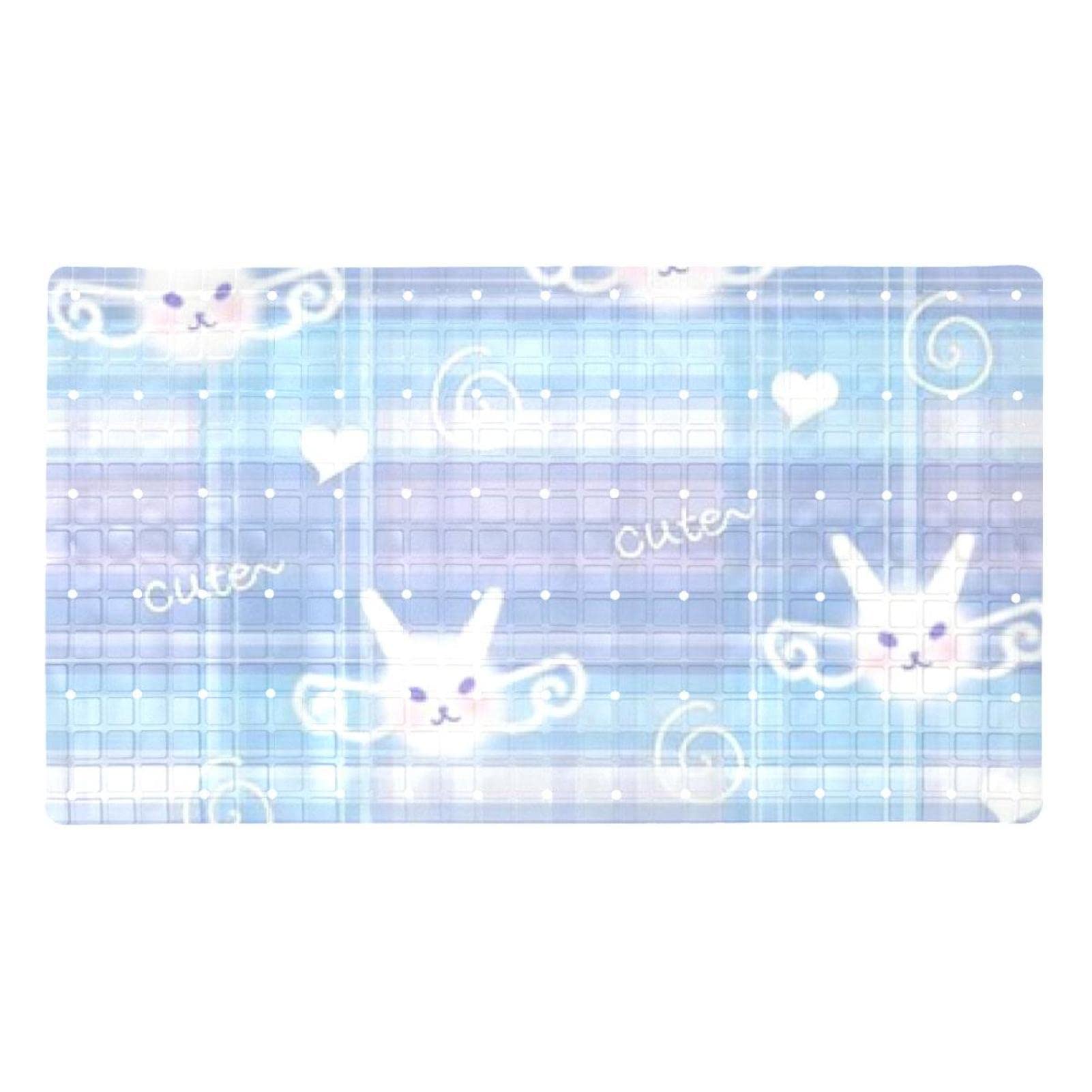 Tapis de bain antidérapant PVC 40x70 cm avec ventouses et motif lapin blanc pour douche