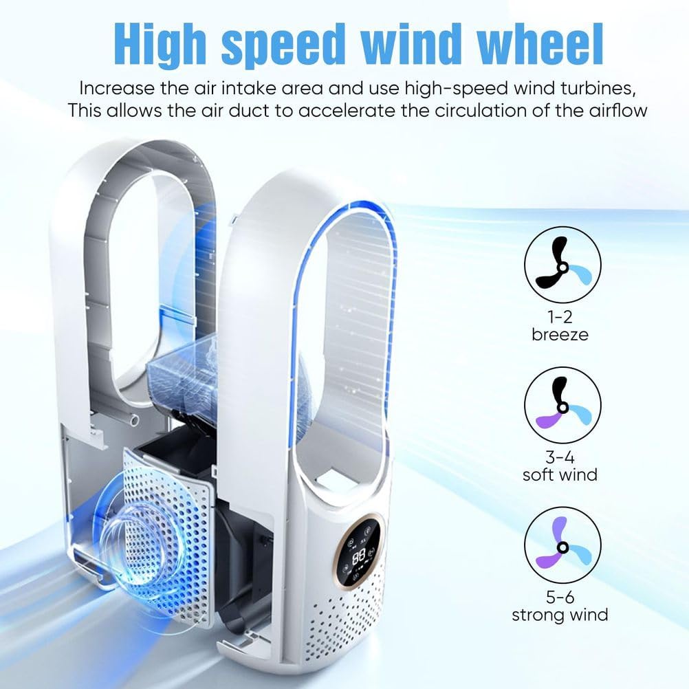 Desk Bladeless Fan with Humidifier,6-Speed Personal Air Evaporative Cooler Cooling Fan,Quiet Bedside Fans for Bedroom with Timer and Led Light,3-in-1 Tabletop Fan