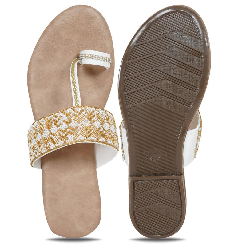 Image of DFR Flip Flops for Women Daily Use Comfortable Ethnic Embroidered Girls Slippers flipflops chappals