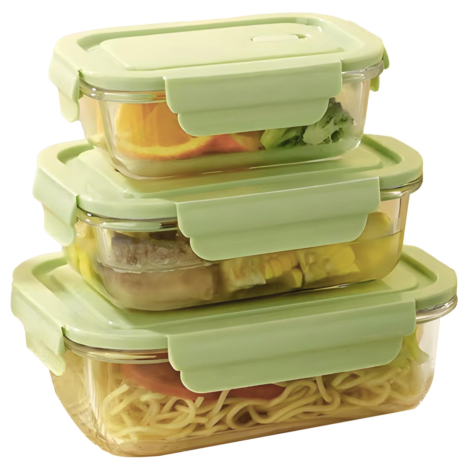 Glass Containers with Lids Set of 3,Reusable Lunch Box Meal Prep Containers (1040ml+640ml+370ml),Airtight&BPA-Free&Stackable Glass Food Storage Containers,Oven, Microwave, Freezer & Dishwasher Safe
