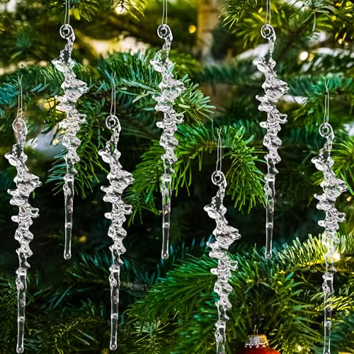 DAHI Set di 20 Decorazioni Ghiaccioli per Albero di Natale - Cristalli in Acrilico 16,5 cm - Stalattiti Decorazioni Natale da Appendere - Ghiaccio Ornamenti (trasparenti-grandi)