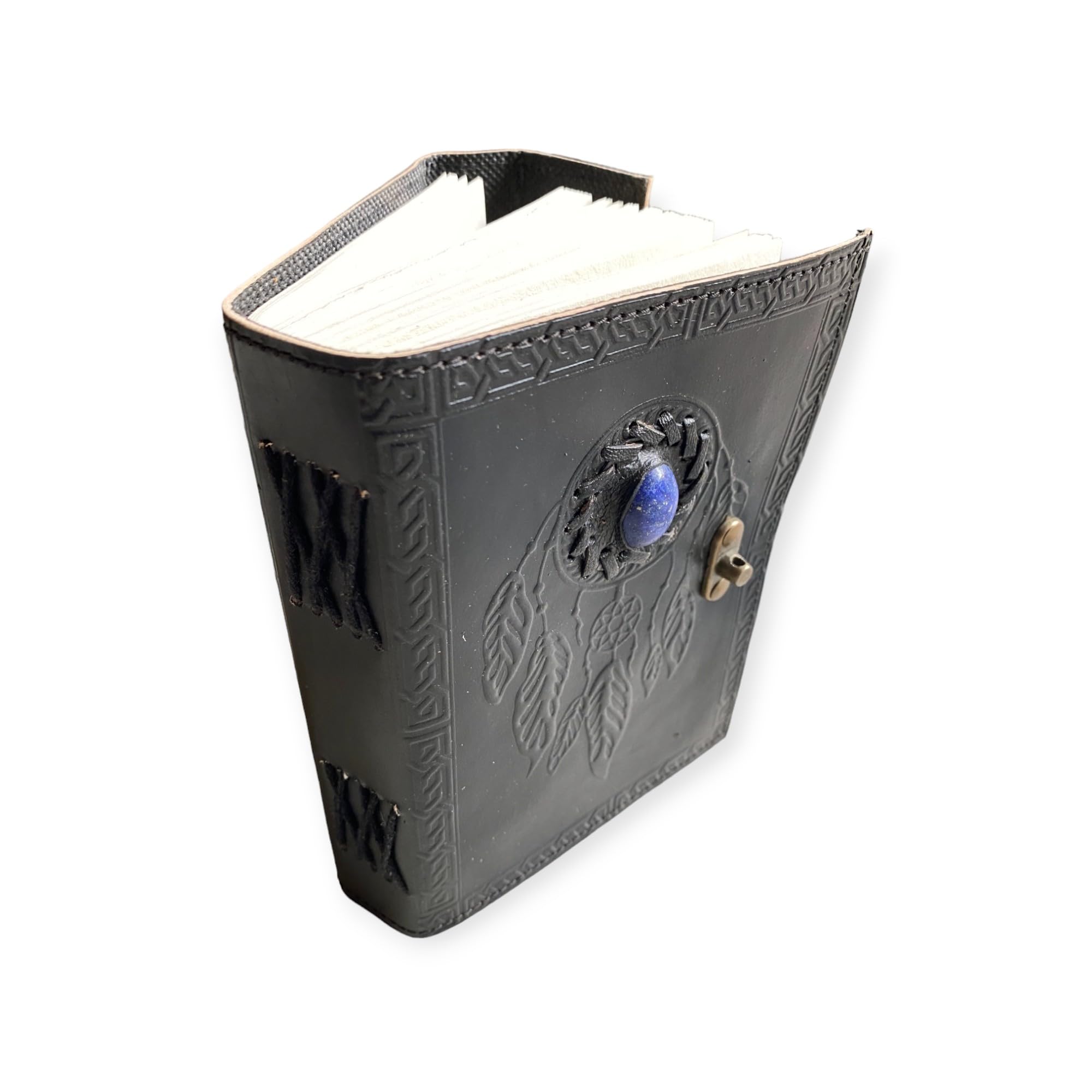 Urban Craft Black Dream Catcher Embossed Leather Journal with Blue Stone