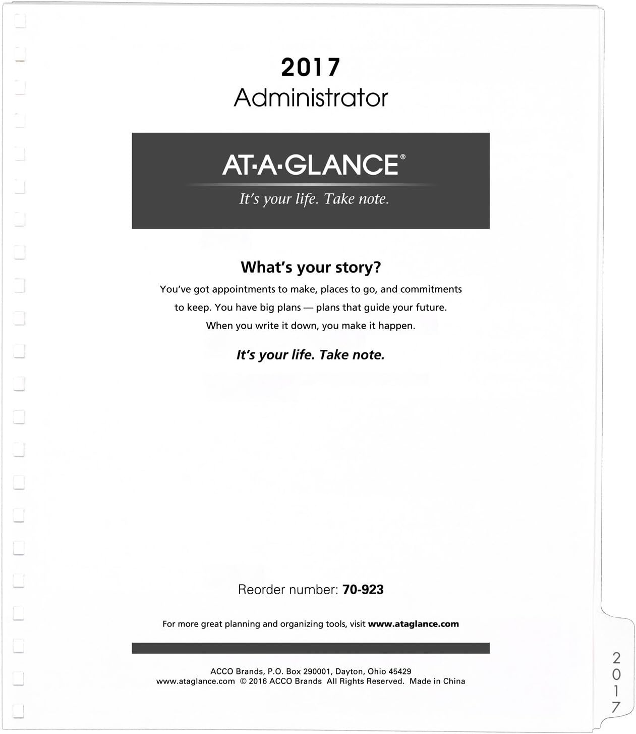 AT-A-GLANCE Monthly Planner Refill 2017, 9 x 11", White (7092377)