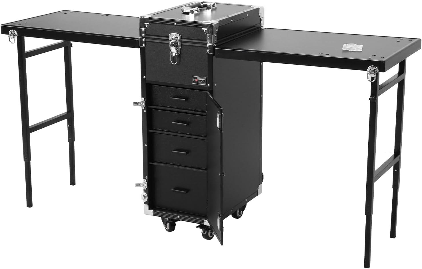 Portable Nail Table Desk with Wheel & Drawers Foldable Rolling Manicure Table Large Capacity 2 Desktop Cosmetic Trolley Organizer for Manicurist Cosmetologist Beautician
