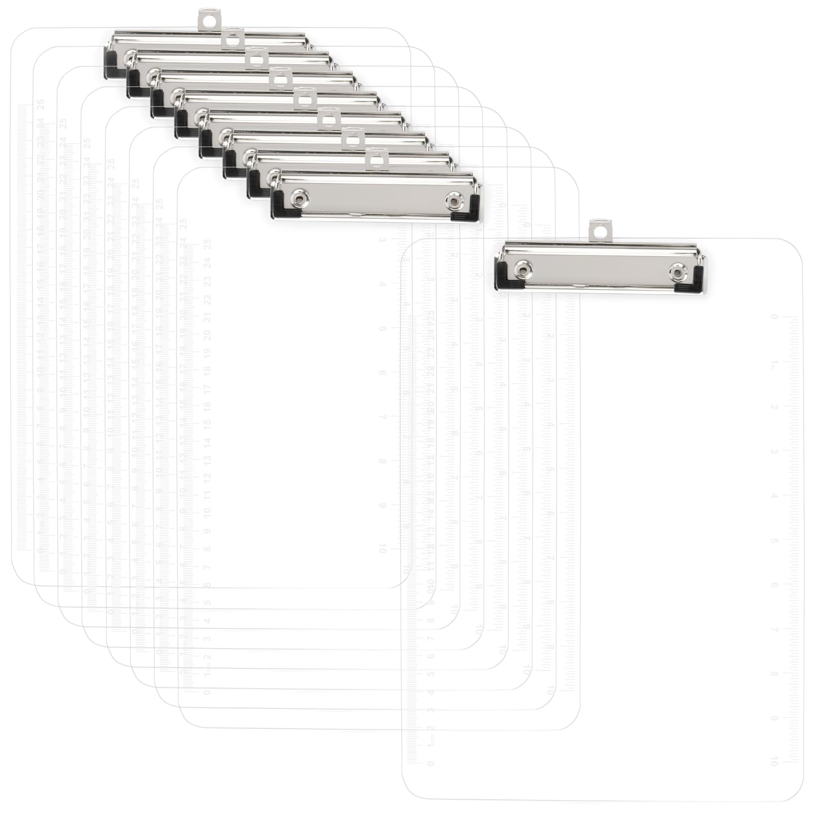 HONYUET 10PCS A4 Clear Plastic Clipboard, 31.5x22.5cm Transparent Acrylic Clip Boards with Scaled for Office Document Storage