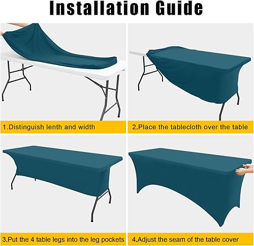 Miniatura 211 de Smiry Paquete de 2 manteles de elastano de 6 pies, elásticos ajustables, lavables y sin arrugas, rectangulares para mesa de patio, para exteriores,