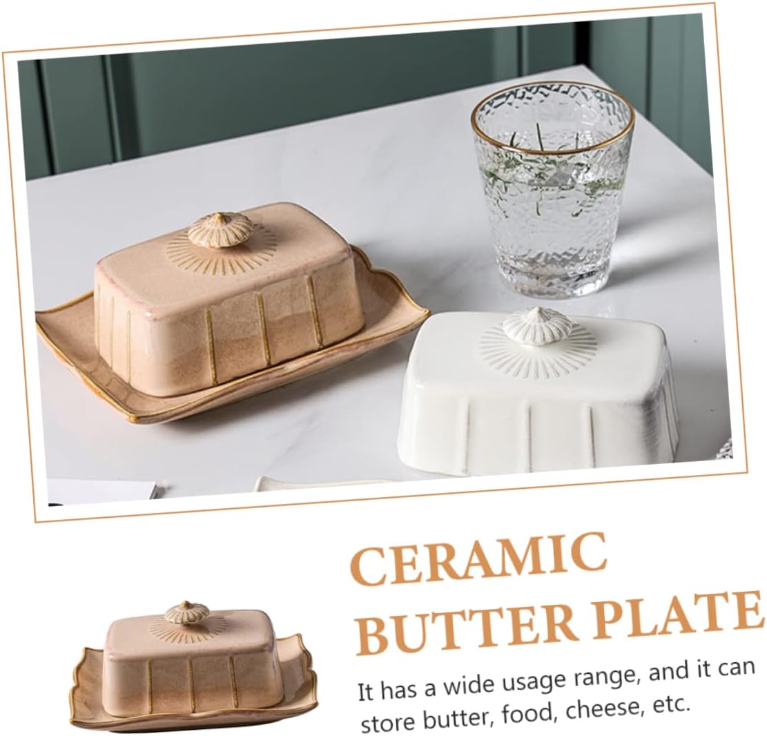 Ceramic Butter Dish with Lid Elegant Yellow Rectangle Dessert Tray for Kitchen Use and Hotel Service for Storing Butter and Snacks