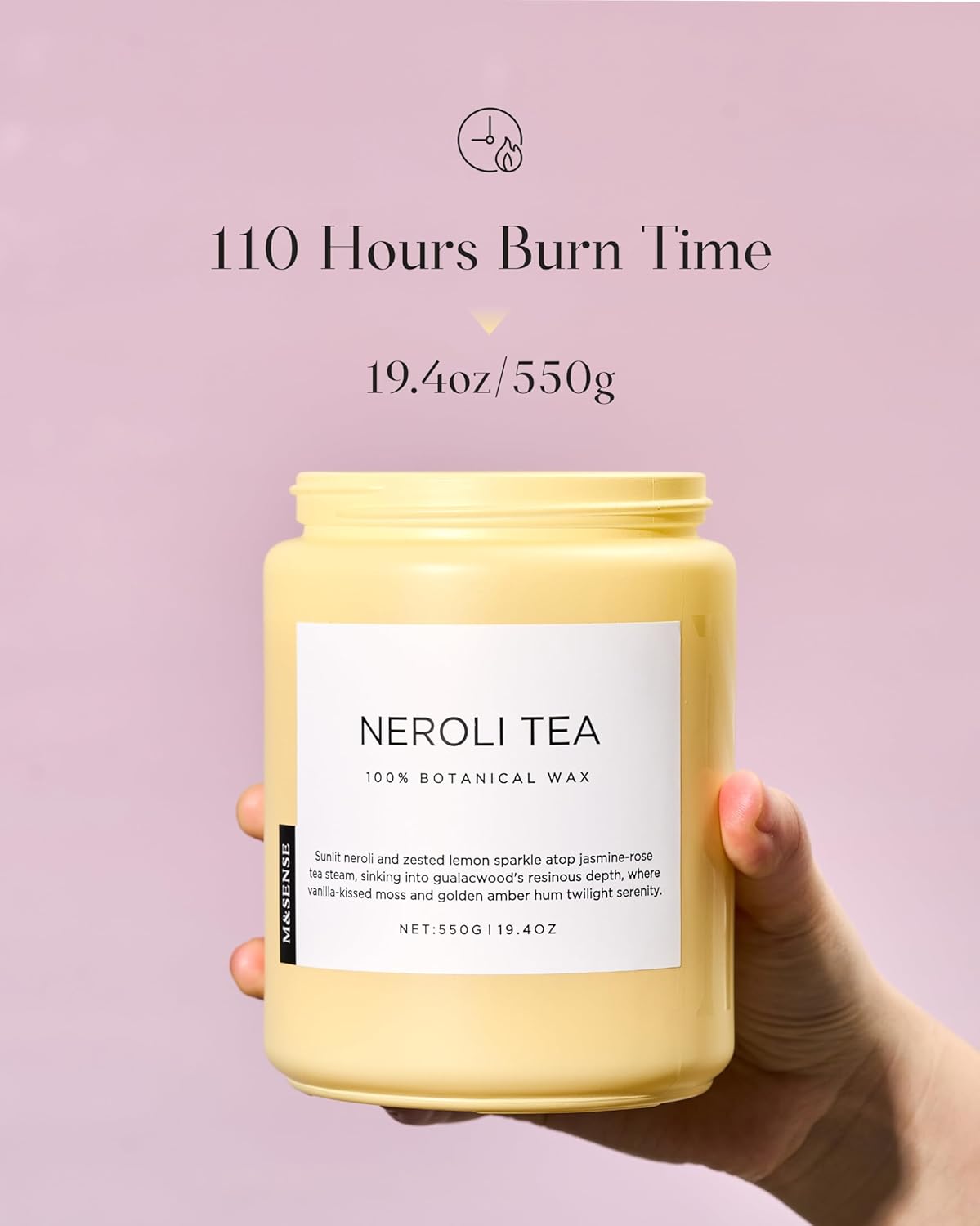 M&SENSE Neroli Tea Scented Candle, 19.4oz 110 Hours Long Lasting Burn 2 Wick Non Toxic Natural Soy Wax Candle for Women, Slow Burning Home Fragrance Gifts for Stress Relief & Relaxing image 3 of 9 B0DYDNV3RM