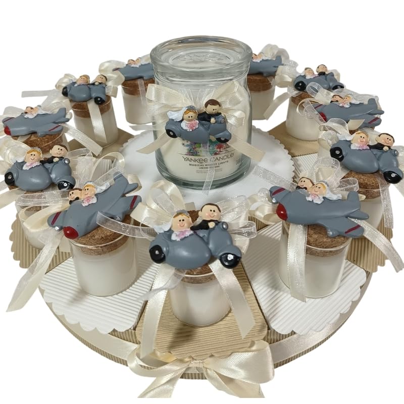 Torta bomboniere matrimonio candele profumate tema viaggio magneti sposi confetti inclusi (12 fette)