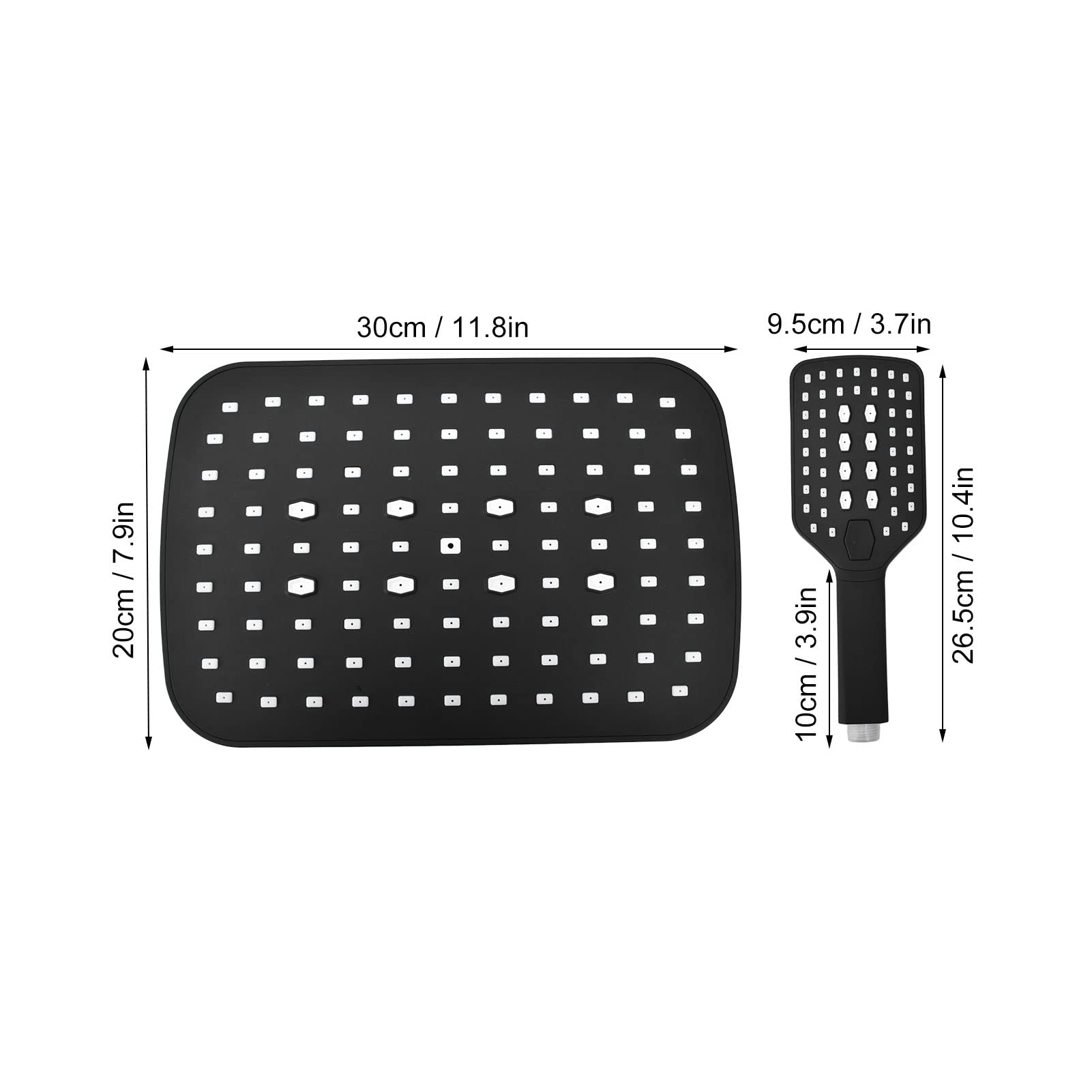 Cabezal de Ducha de Mano Fijo Combo, Cabezal de Ducha de Lluvia con 3 rociadores, Equipo de baño G1/2 Negro