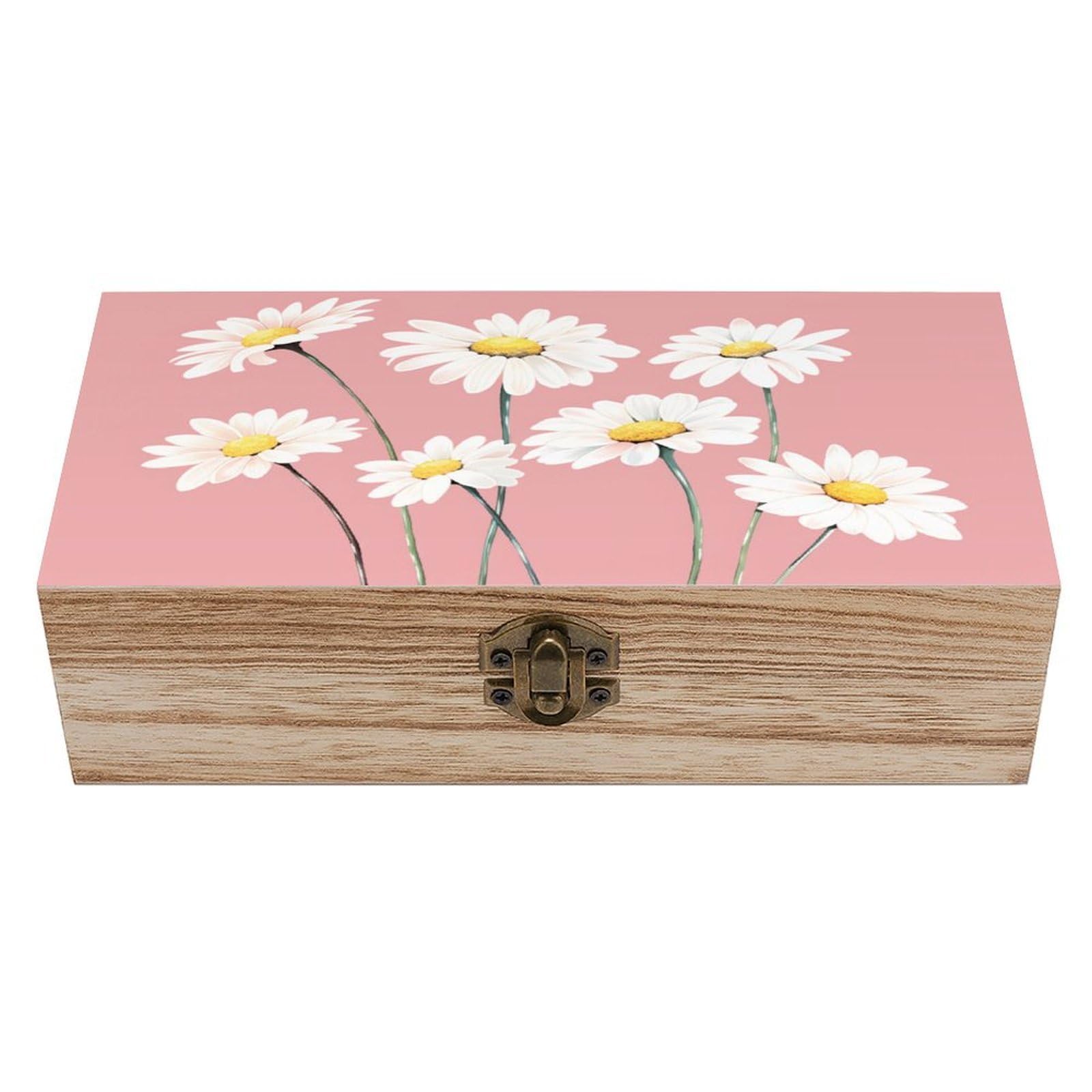 asbwuo Pink Daisy Vintage Wooden Keepsake Box