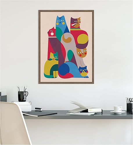 Miniatura 4 de Kate and Laurel Lienzo enmarcado para pared, diseño de gatos abstractos retro modernos 02 por Rachel Lee de 18 x 24 pulgadas, marco de nogal Sylvie,