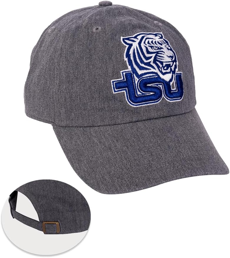 Desert Cactus Tennessee State University Baseball Hat TSU Tigers Brimmed Embroidered Cap Adjustable Cloth Strap Adult (Style A) Grey