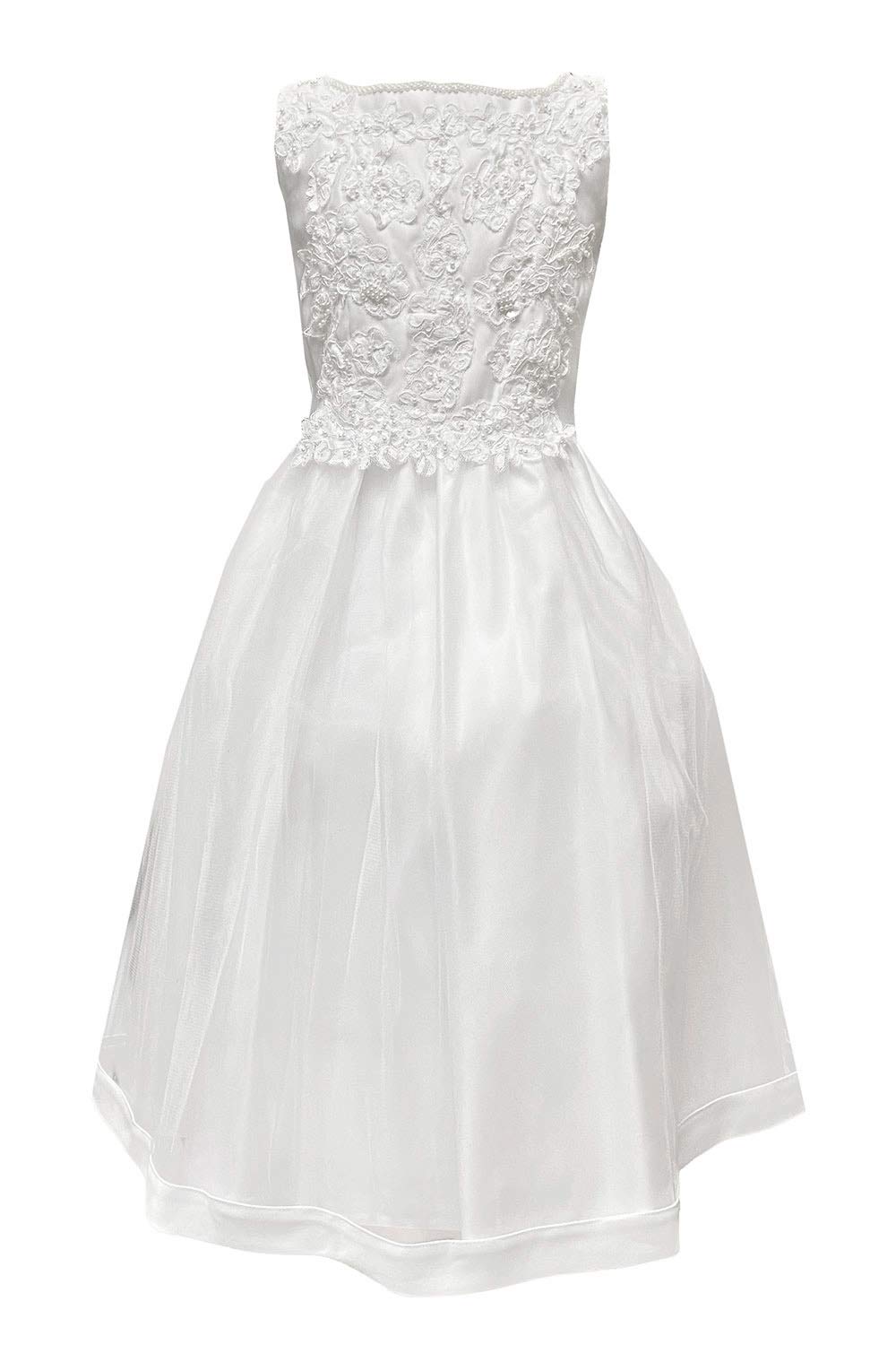 Swea Pea & Lilli White Satin Communion Baptism Dress with Beaded Applique (10X)