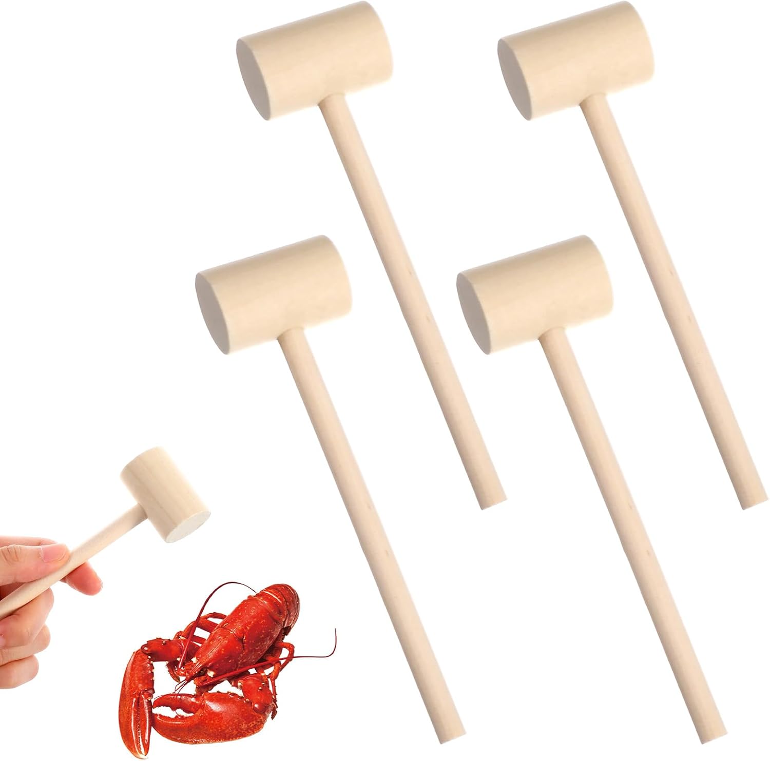 4 PCS Wooden Hammers Crab Mallets for Chocolate