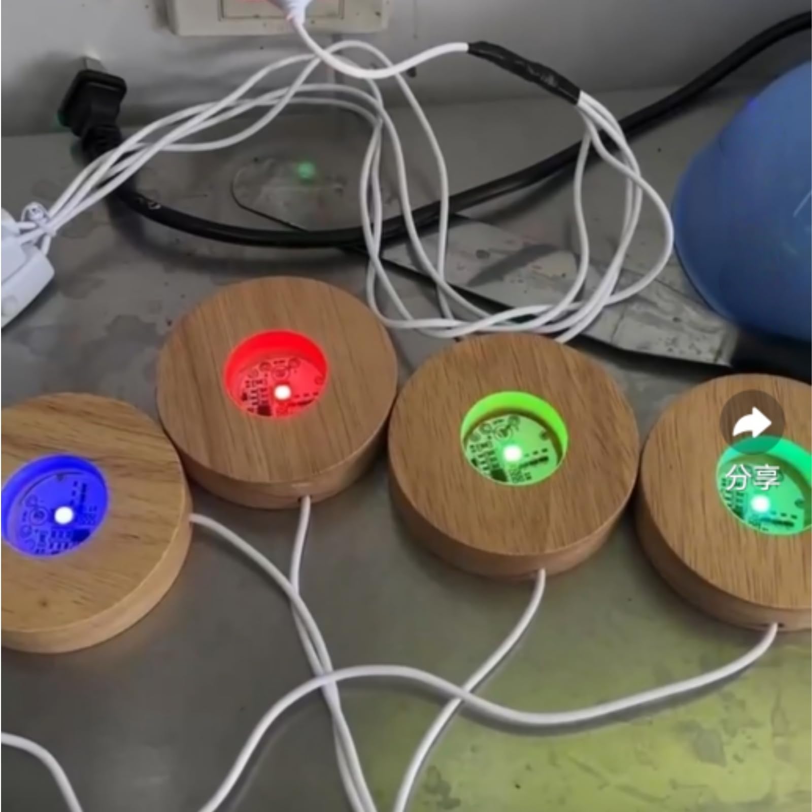 Podstawa wyświetlacza LED, 7 kolorów, okrągły, drewniany, podświetlany stojak do laserowego szkła, żywicy, sztuka, USB, LED, czarne światło, do szkła uranowego i artystycznego oświetlenia