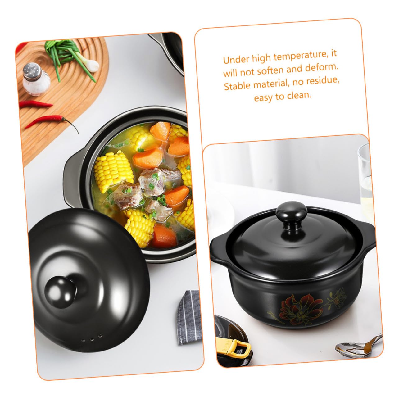 ULTECHNOVO Olla de Cerámica para Guisar Comida Tapa, Capacidad 1600ml, Ahorro de Energía y Doble Asa, Apta para Cocina Doméstica y Gas