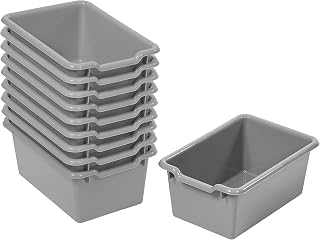 ECR4Kids Scoop Front Storage Bins, Multipurpose Organization, Grey, 10-Piece