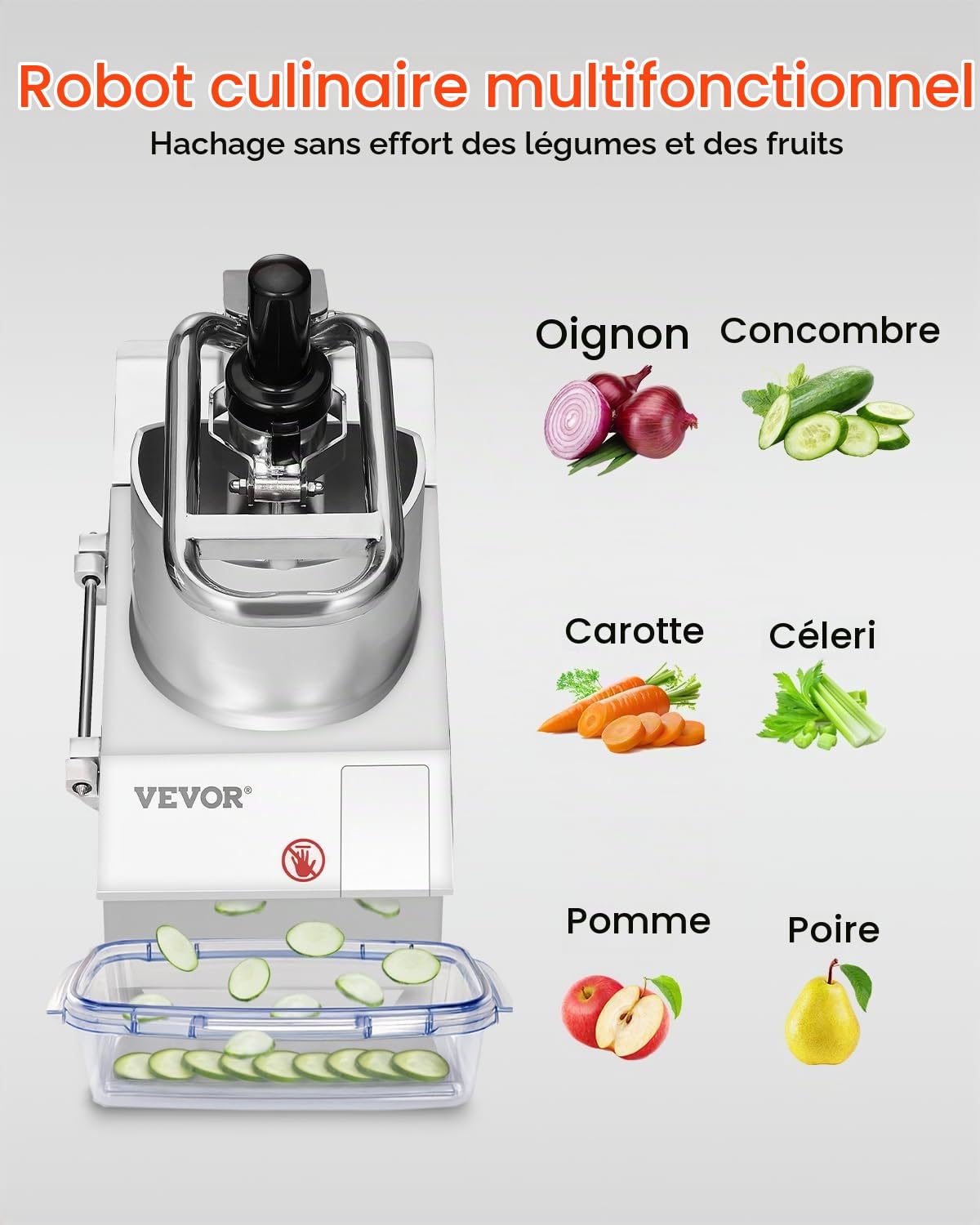 VEVOR Robot culinaire multifonction, 2 trous d'alimentation, hachoir à légumes en acier inoxydable de qualité alimentaire, 750 W, avec 6 lames détachables, broyeur et trancheuse, pour légumes, fruits