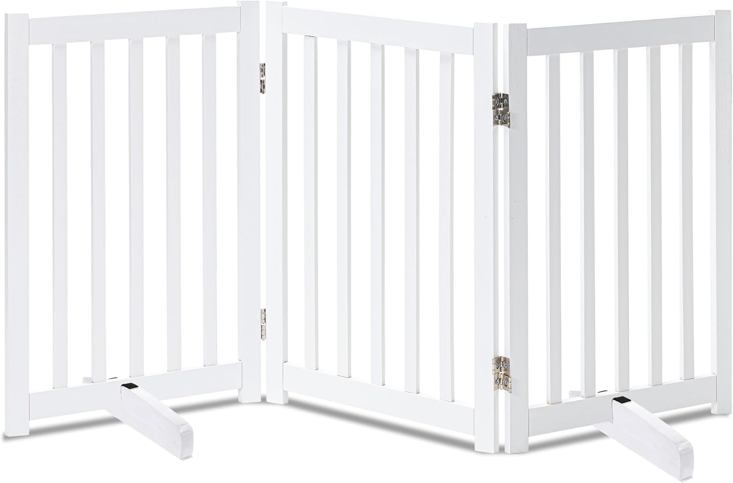 LZRS Freestanding Dog Gate 30 inch Tall - 3 Panels Solid Wooden Pet Gate for Doorways, Stairs & Hallways, Expandable & Foldable with Support Feet?Indoor Use,White White 30"Height-3 Panel