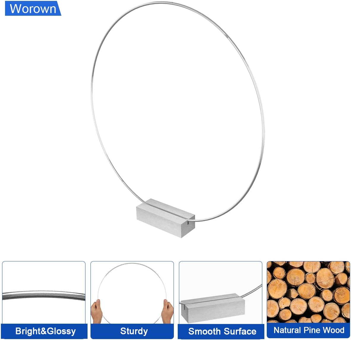 Worown 6 Pack 8 Inch Metal Floral Hoop Centerpiece with 6 Pack Wooden Stand for Table, Silver Metal Rings for Making Wedding Table Wreath Decor, Wall Hanging Wreaths and Dream Catcher Crafts thumbnail