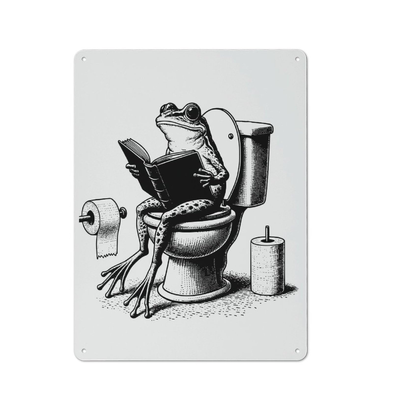 Junmoney Frog Reading Book On Toilet Funny Bathroom Ar 40X30cm Retro Metal Plaque With T For Kitchen Or Home Bar, For Garage, Workshop And Man Cave Decoration