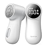 GAIATOP Fabric Shaver Rechargeable Lint Remover 3 Speeds Sweater Defuzzer, Cute Digital Screen Large Storage 6-Leaf Blades, Fuzz Pills Bobbles Trimmer for Clothes Furniture Bedclothes White 1 pcs