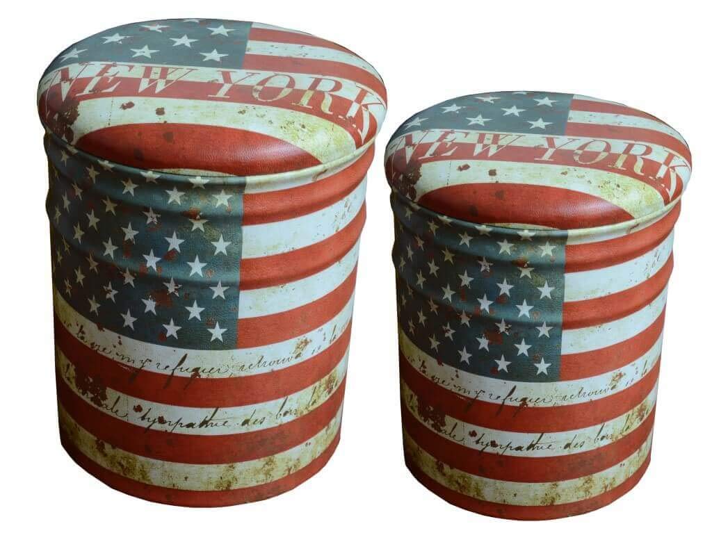 Set di 2 pouf contenitore Rotondo poggiapiedi in MDF PVC cm 30x30x37 - BUCH Multicolor