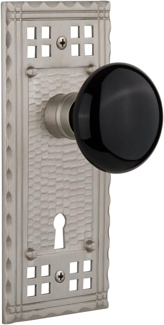 Nostalgic Warehouse Craftsman Plate with Keyhole Single Dummy Black Porcelain Door Knob in Timeless Bronze