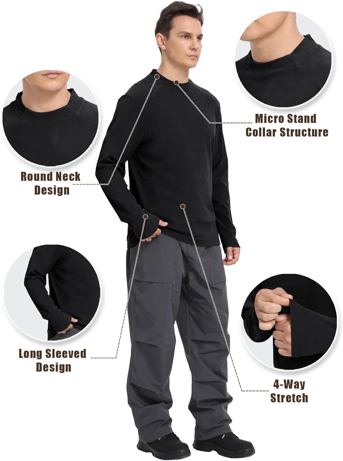 Men's Crewneck Pullover Soft Long Sleeve Thermal Shirts Running Gym Workout Winter Warm Sweatshirt - Image 5