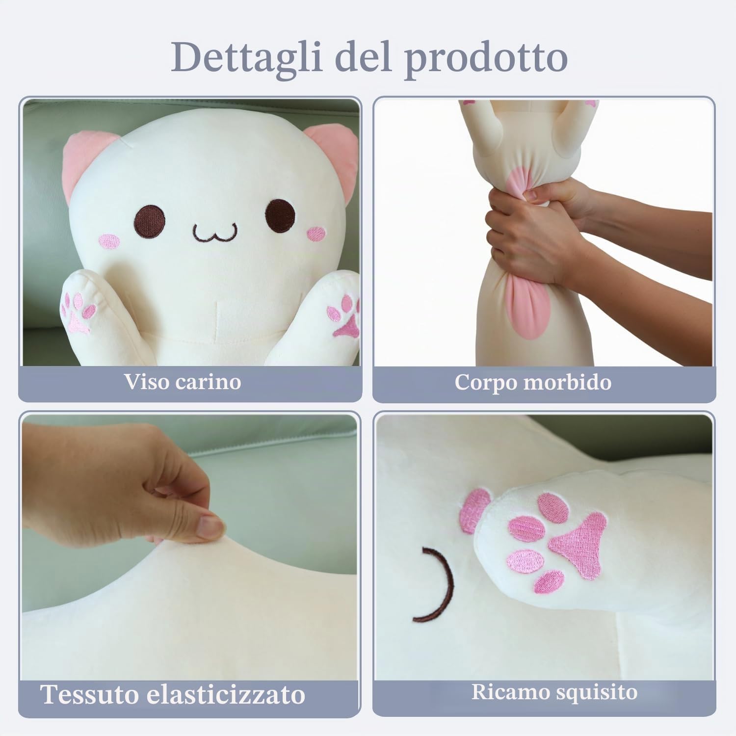 Kekeso Lungo Peluche Gatto - Cuscino Morbido Gatto per Bambini & Adulti, Kawaii Cuscino a Corpo di Gatto, Regalo Carino per Amanti dei Gatti (Crema, Occhi rotondi, 110cm/43.31inch)