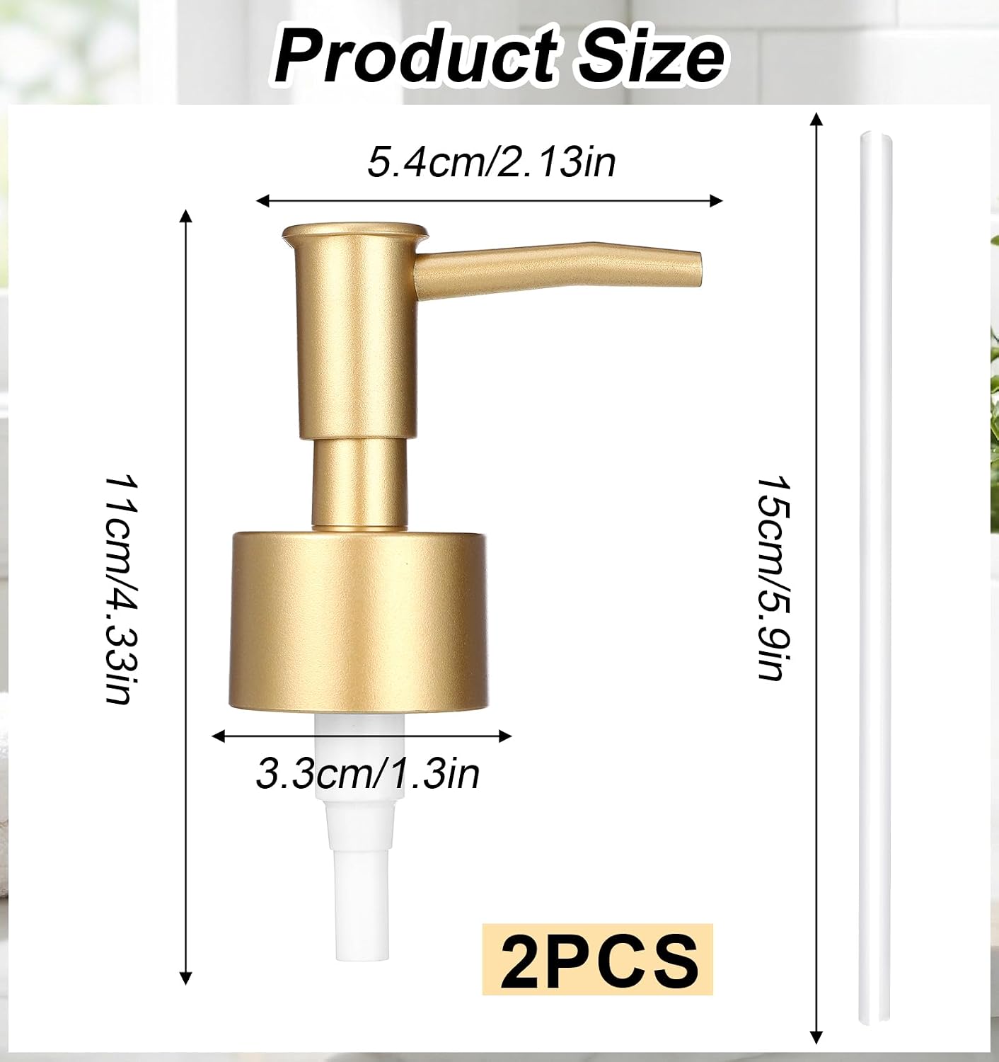 Replacement Soap Dispenser Pump, 2 Pack Gold Soap Dispenser Pump Fits Standard 28/400 Thread Size, for Kitchen and Bathroom Lotion Bottles Pearl Gold + 6 inch Tube