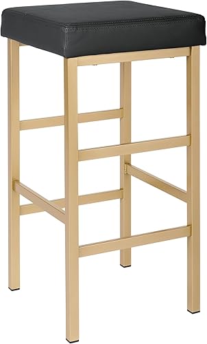 OSP Home Furnishings Taburete sin respaldo con marco dorado, 30 pulgadas, negro
