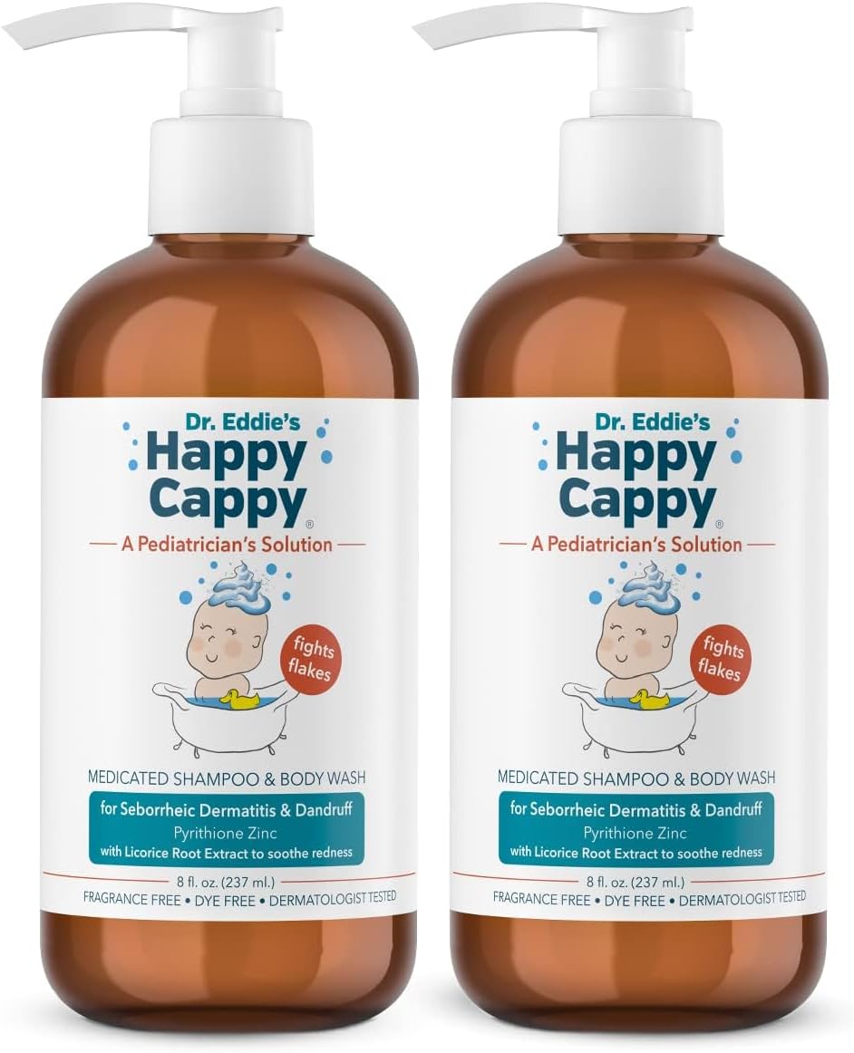 Happy Cappy Medicated Shampoo and Body Wash- Baby Dandruff Shampoo, Helps Cradle Cap and Seborrheic Dermatitis, Reduces Redness, Dermatologist Tested, Fragrance-Free- 8 Fl Oz (Pack of 2)